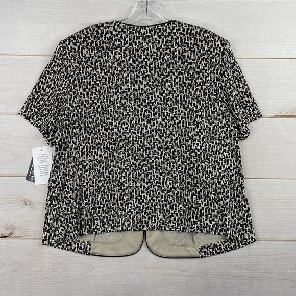 Alex Evenings Womens Top 1X Full Zip Black Cream Studded Short Sleeve Party NWT - Picture 7 of 8